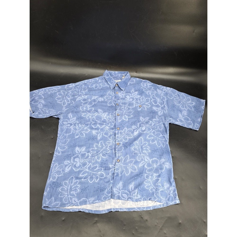Campia Moda Hawaiian Camp Shirt Men's Large Blue Rayon Floral Print